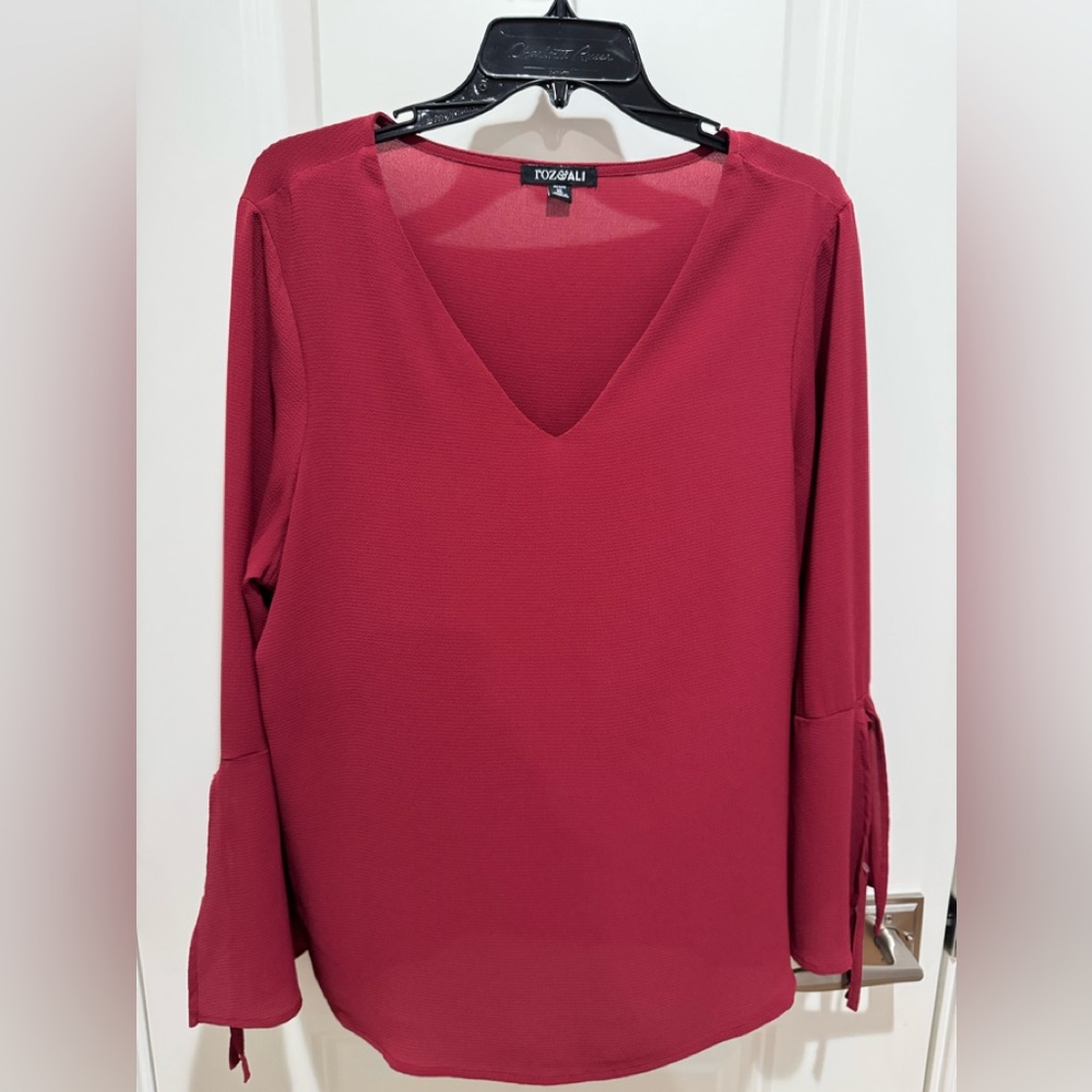 Roz & Ali Burgundy V-Neck Blouse